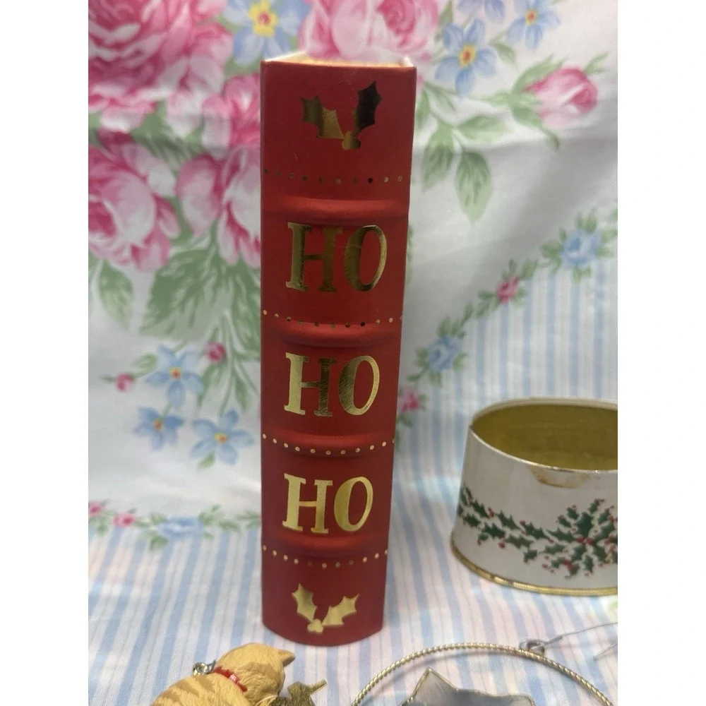 Lot of 4 Christmas Cat Decor Items Punch Studio Book Tin‎ Ornament Figures